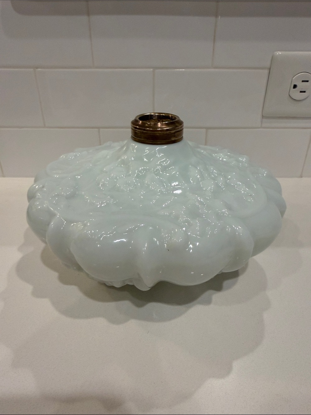 Vintage 19C Victorian Spider Web Milk Glass Oil Lamp! Gorgeous.